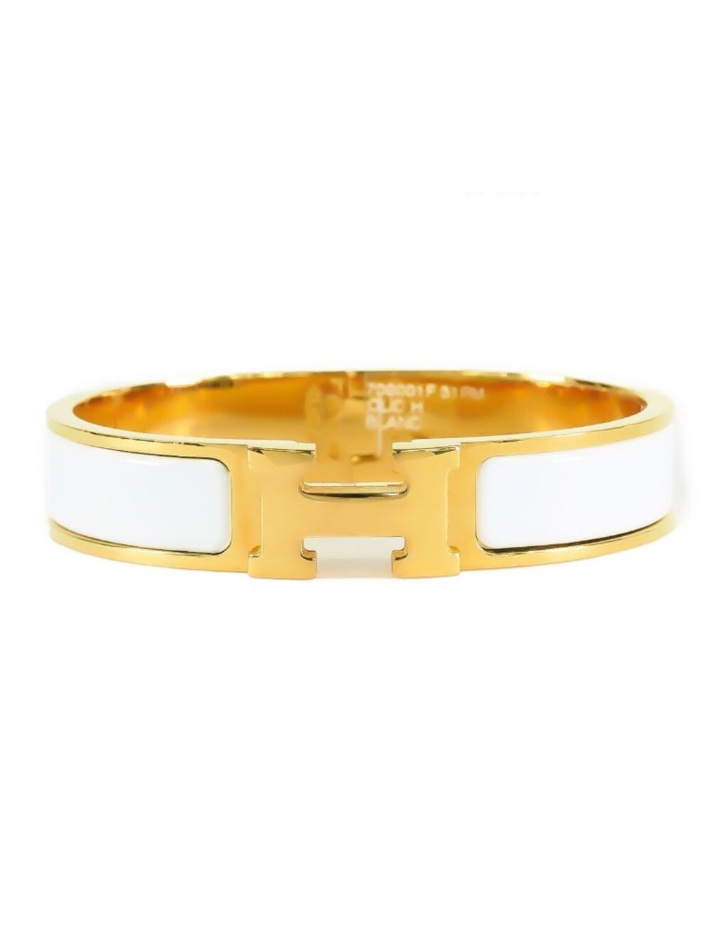 Hermes Enamel Bracelet Clic H PM Golden Yellow White Metal Bangle